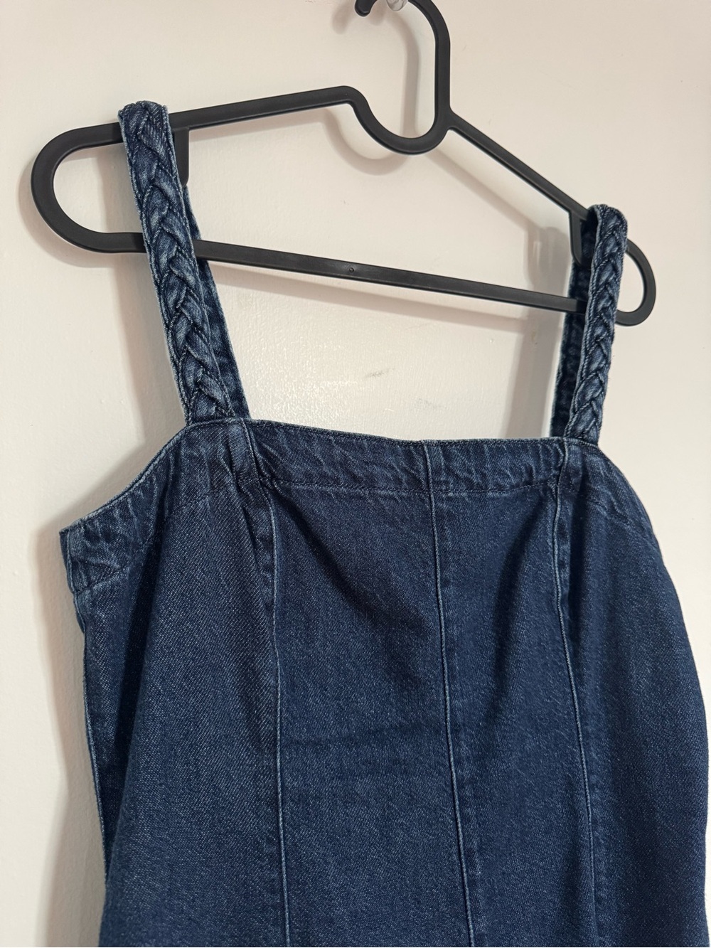 H&M Denim Blue Flared Mini Dress With braided straps Jean - Picture 6 of 8